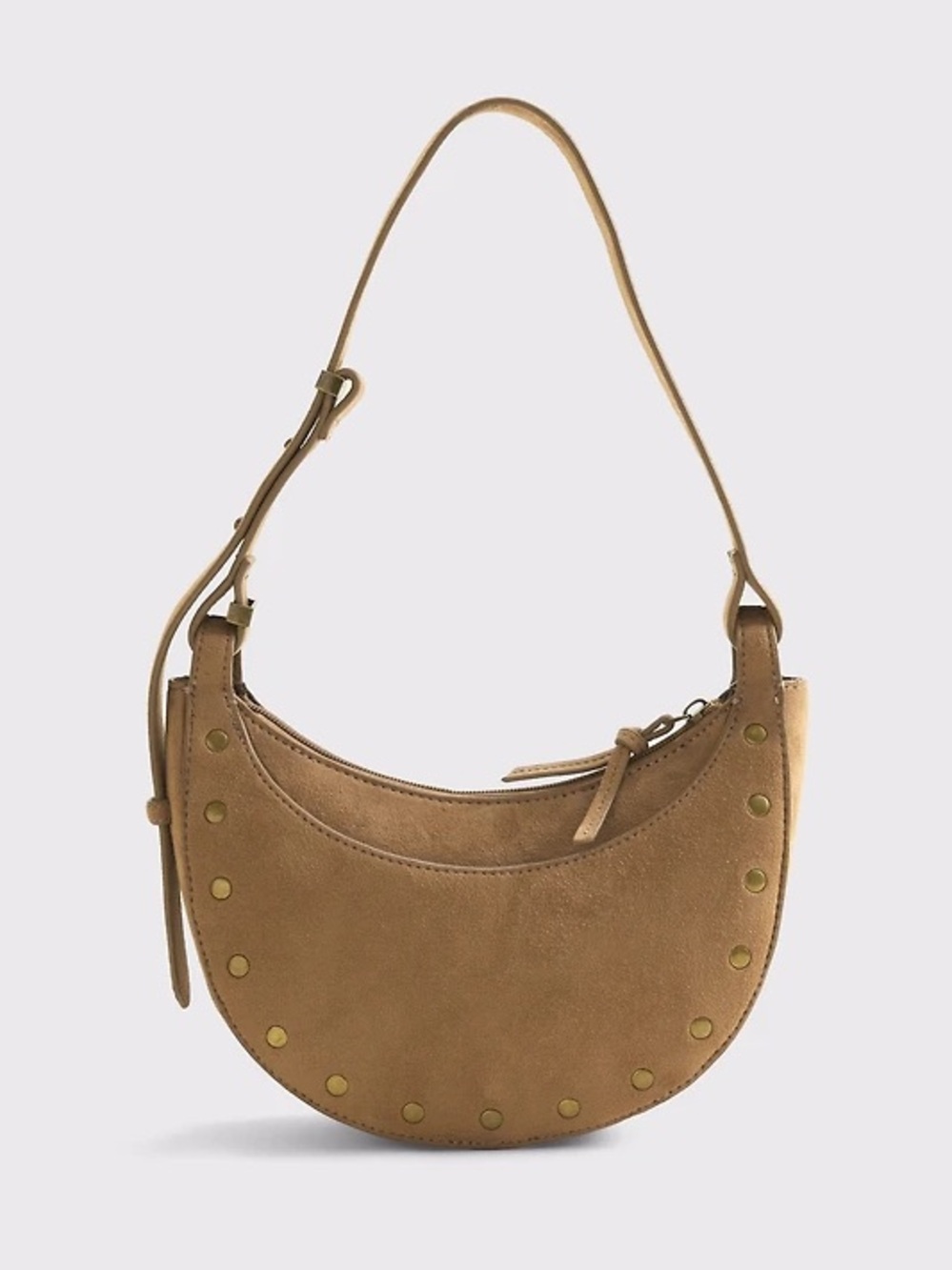 Abercrombie & Fitch Tan Vegan Suede Studded Saddle Bag